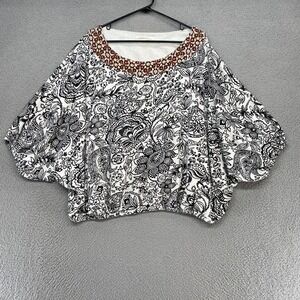 Anthropologie Crop Top Womens XL Samia Dolman Puff Sleeves French Terry Floral